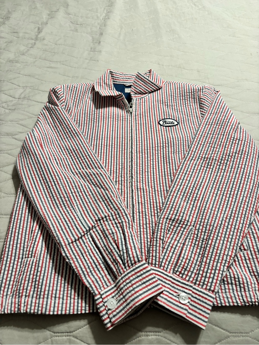 Brixton Red, White & Blue Striped Lightweight Zip Jacket